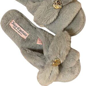 Juicy Couture JC Heirloom Slides Women's Gray Faux Fur Slippers
